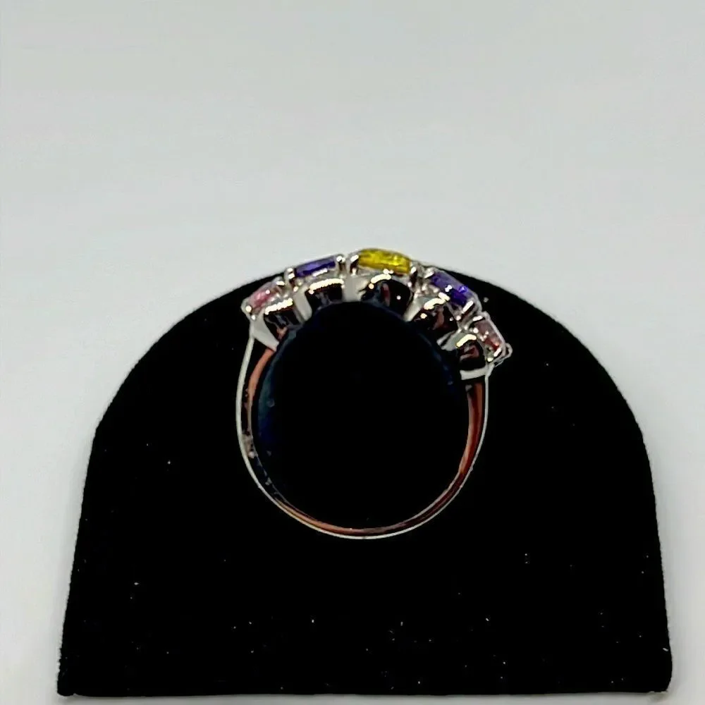 Beautiful Vintage Silver Ring With Purple, Yellow, and Pink Stones
